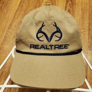 Realtree Hat Cap Men Snapback Rope Tan Khaki Blue Logo Outdoor